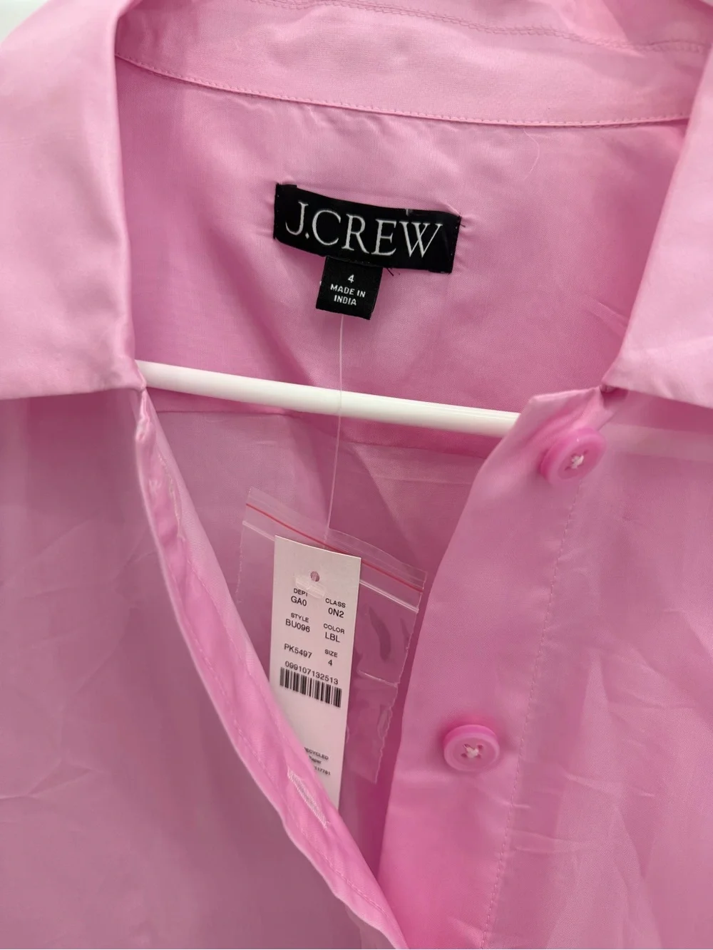 J.Crew Pink Short-Sleeve Silk Sheer Button-Up Top
